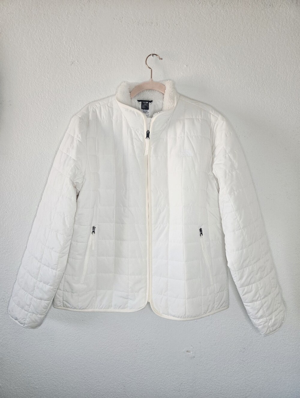 The North Face Quilted Lined Sherpa Collar Lightwright Puffer Jacket Cream XL
